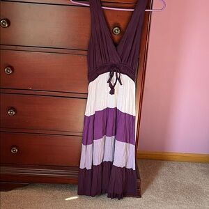 Festive Purple and White color block Midi Dress from Flower Love Fashion